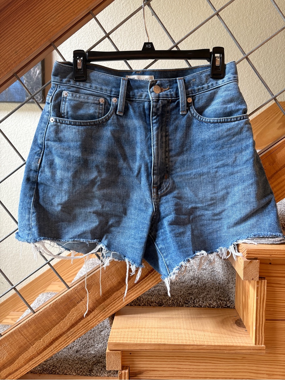 Madewell Blue High-Rise Frayed Denim Cutoff Shorts